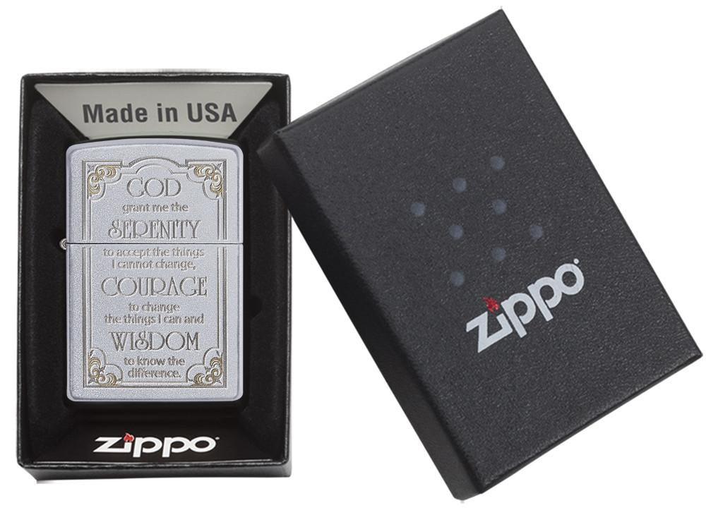 Zippo Serenity Prayer Satin Chrome Pocket Lighter Zippo